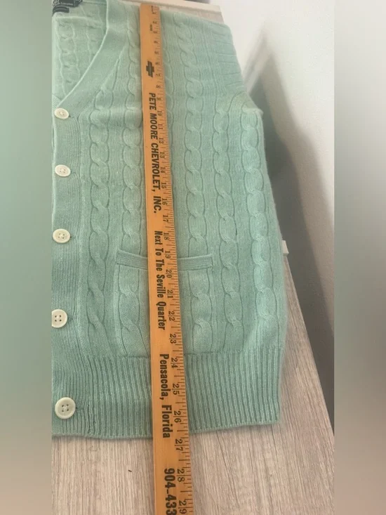 Vtg Polo Ralph Lauren Cashmere Cable Knit Cardigan Mint Green Size 40 Med READ - Picture 9 of 12